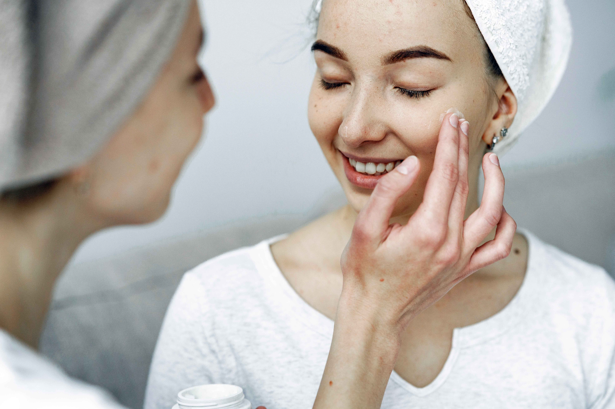 Friends doing skincare