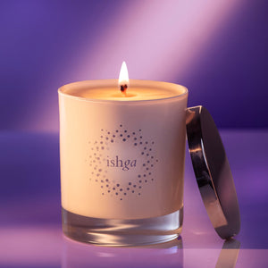 Sonas Candle jar on purple background