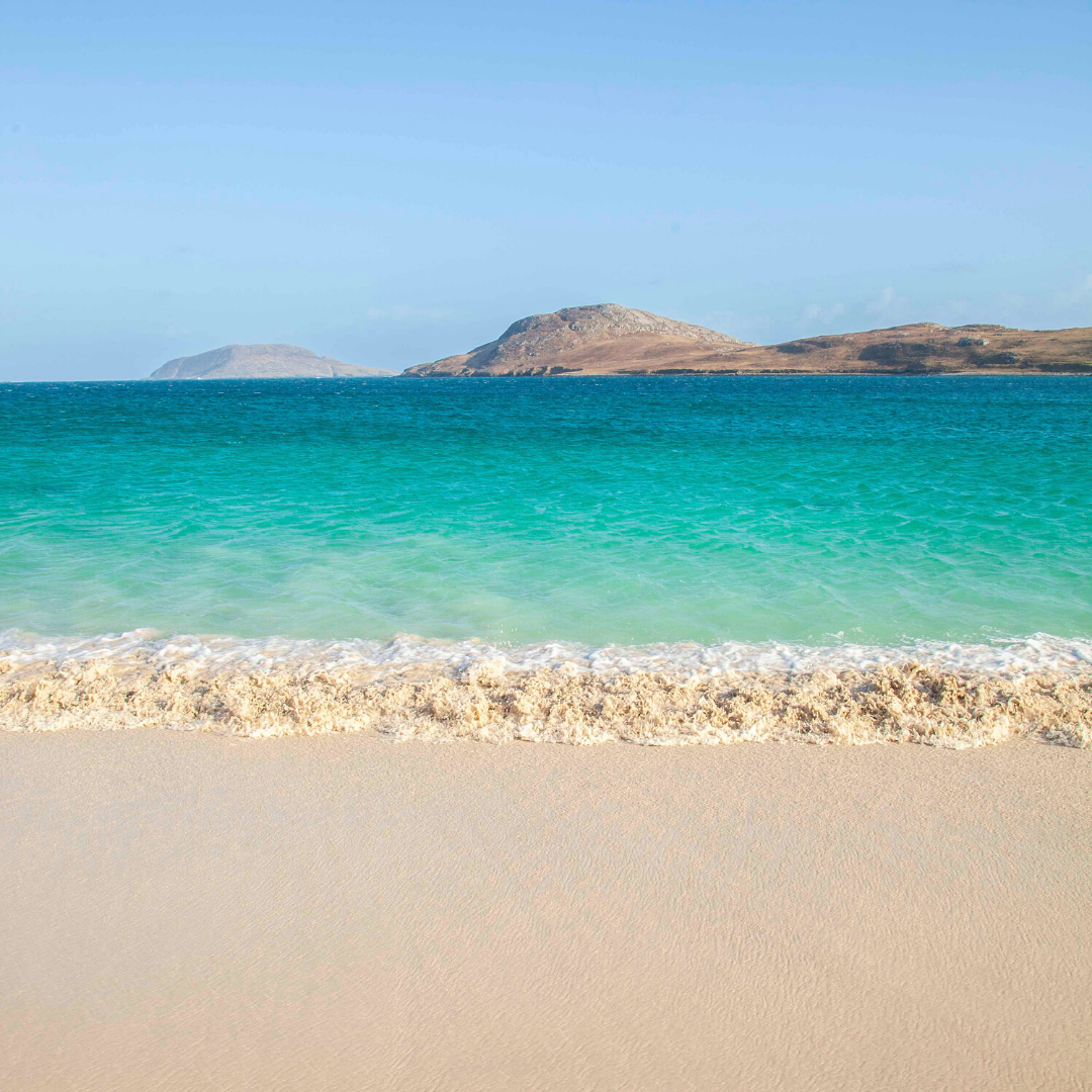 Hebridean beach with white sand blue water Isle of Lewis - ishga organic skincare