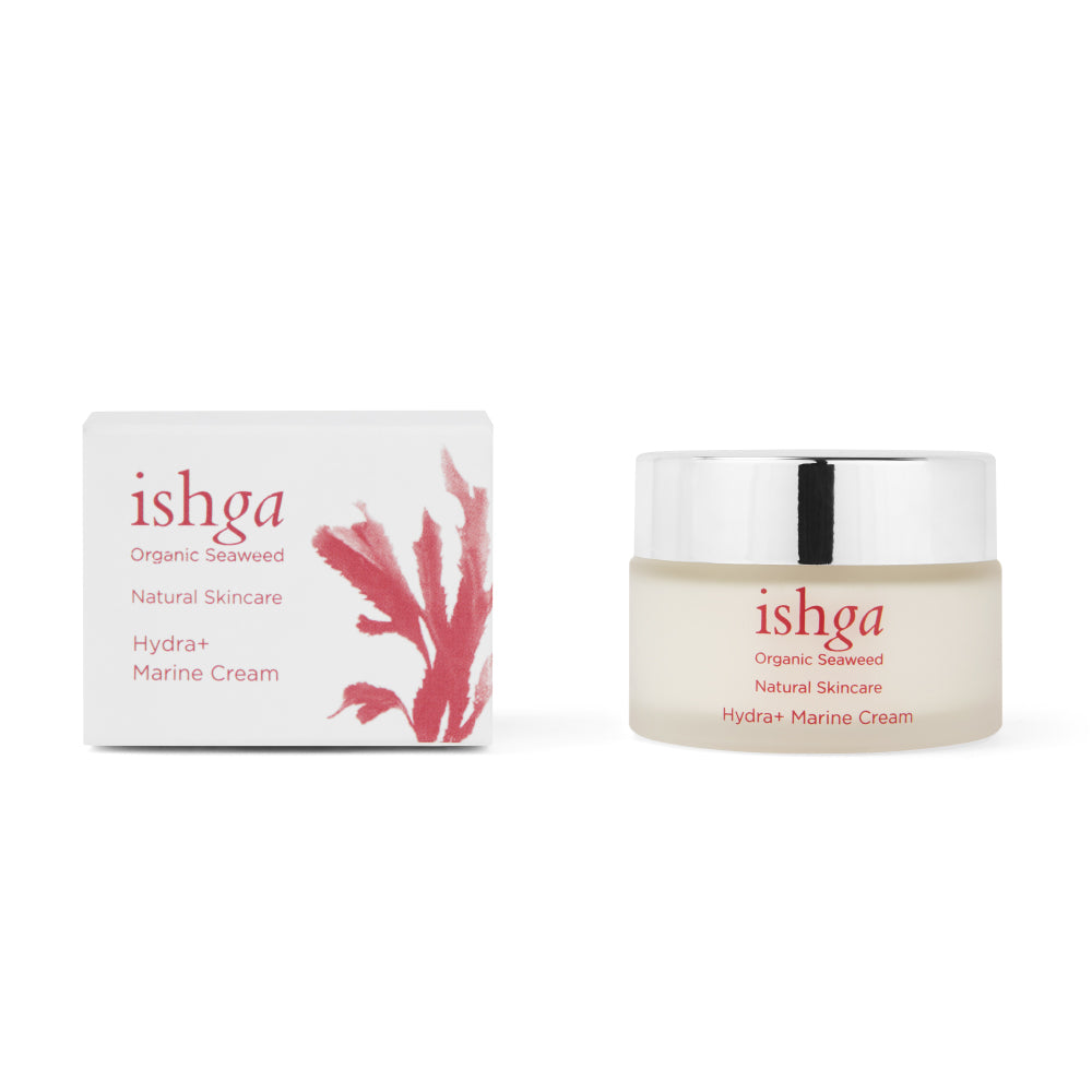 Ishga Organic Seaweed skincare cream jar and packaging on a white background