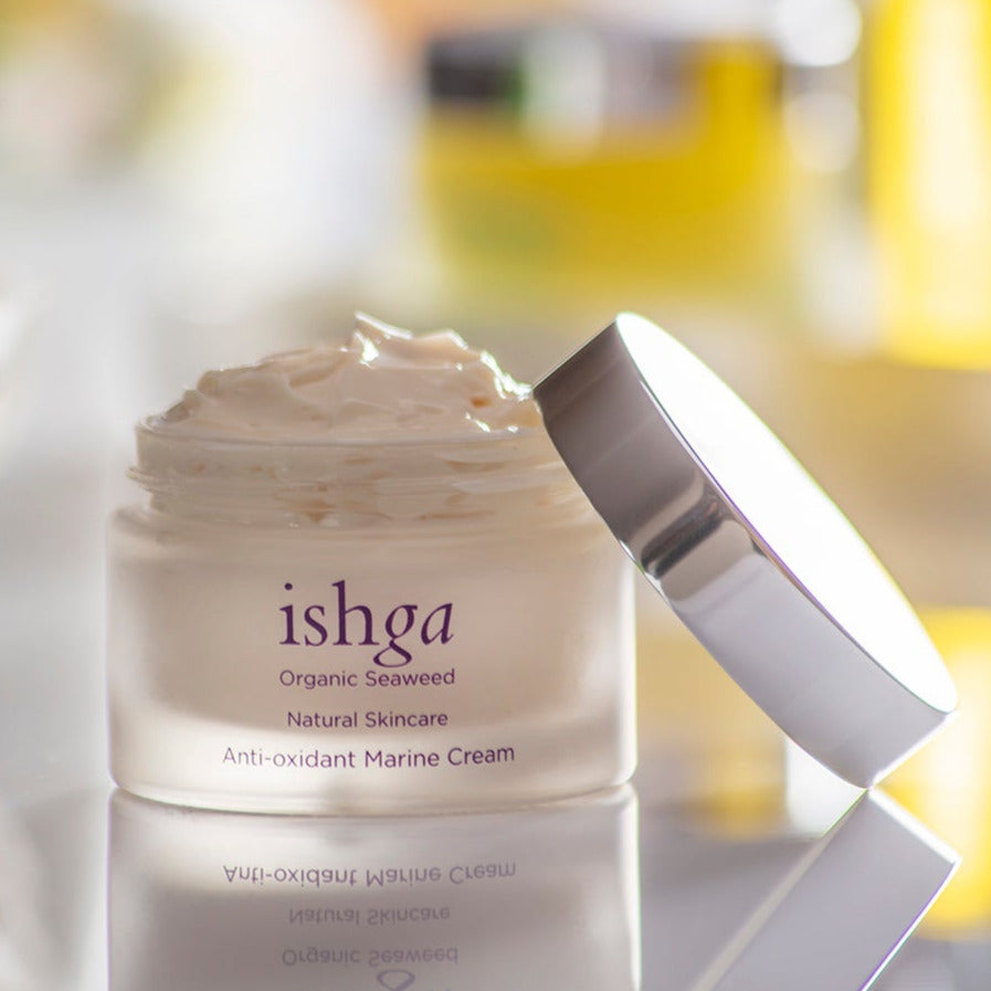 Opened jar of ishga Anti-oxidant Marine Cream