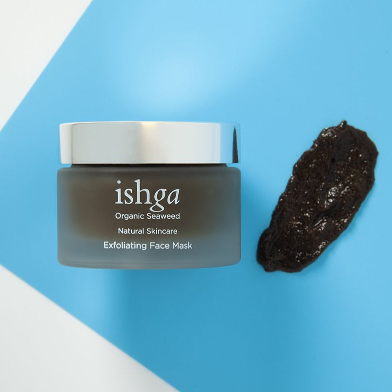 Jar of ishga Exfoliating Face Mask with a sample of the face mask next to it