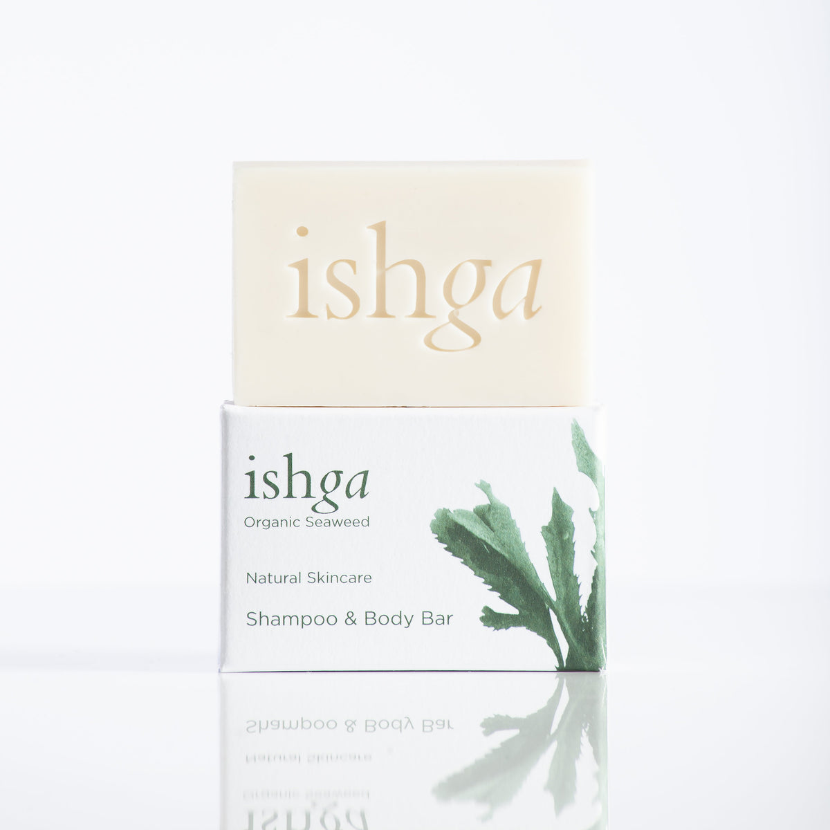 ishga Shampoo &amp; Body Bar on top of its box