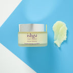 Jar of ishga Organic Replenishing Lip Balm  with a sample of lip balm next to it
