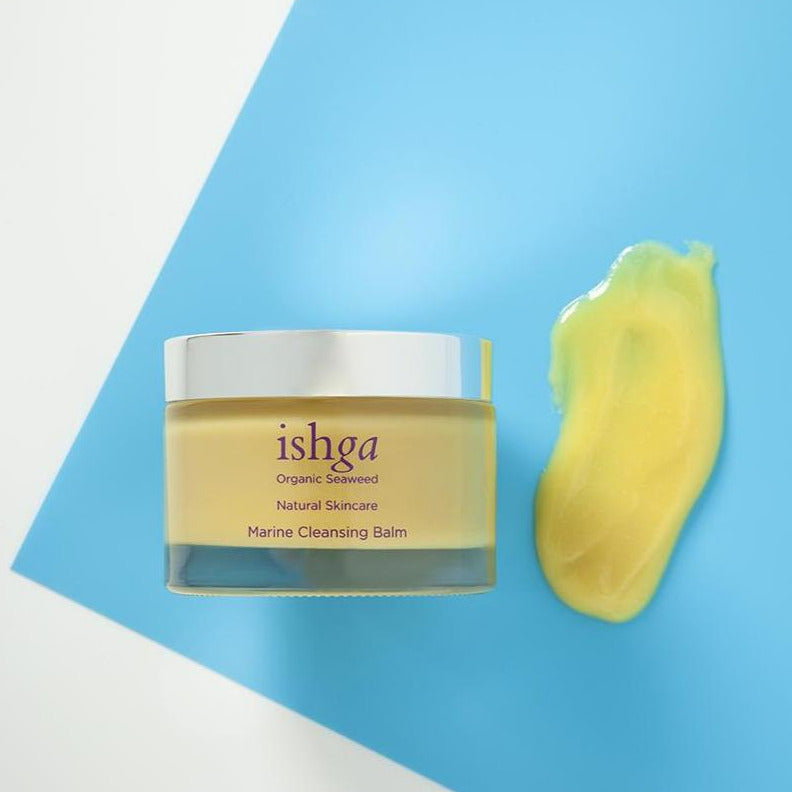 Jar of ishga Marine Cleansing Balm and a sample of cleansing balm next to it