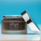 Jar of ishga Exfoliating Face Mask opened with lid next to it