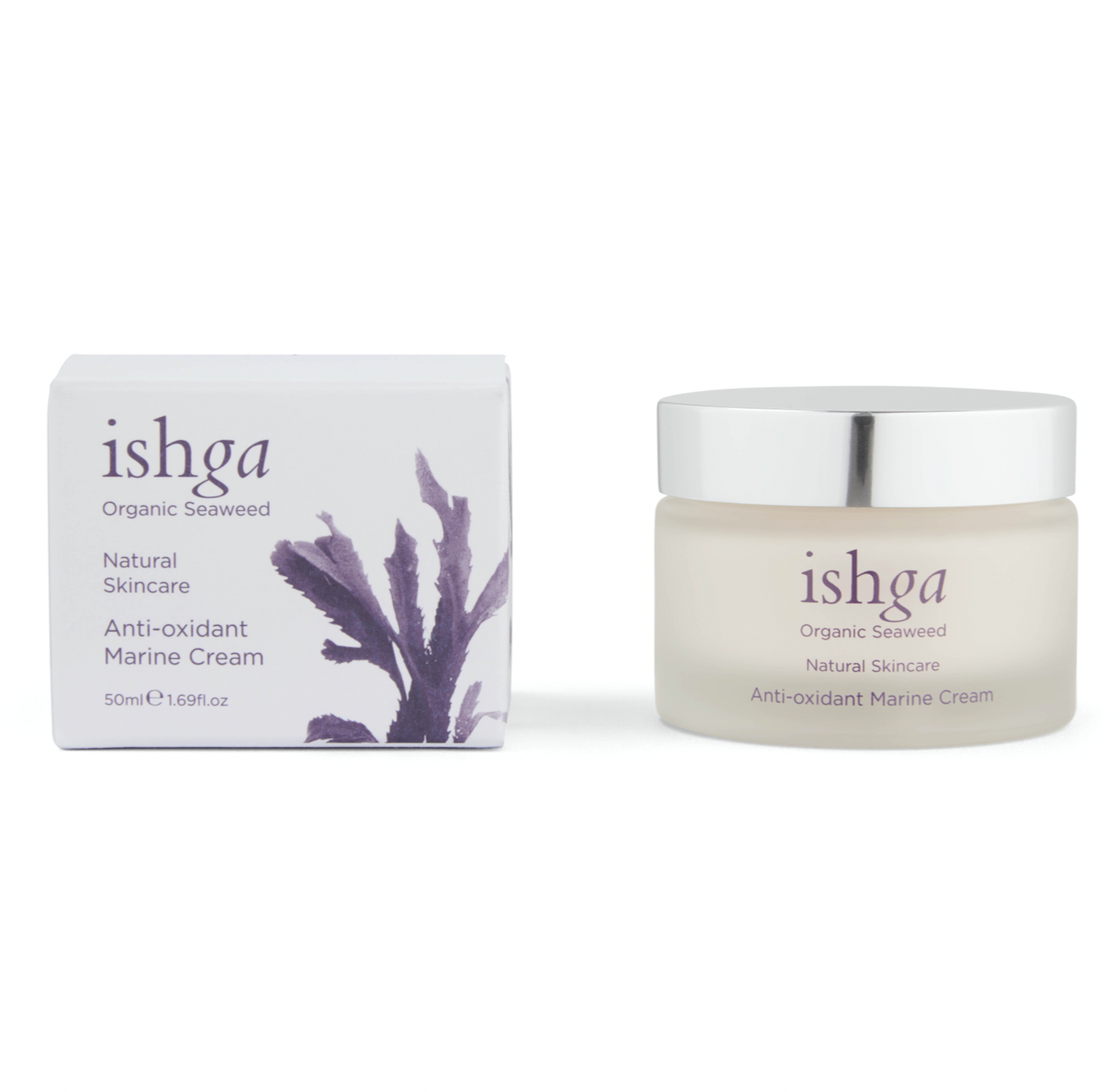 Jar of award winning ishga Anti-oxidant Marine Cream moisturiser for the face