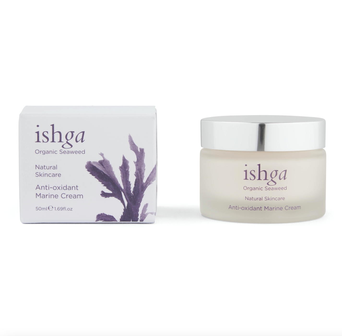 Jar of award winning ishga Anti-oxidant Marine Cream moisturiser for the face