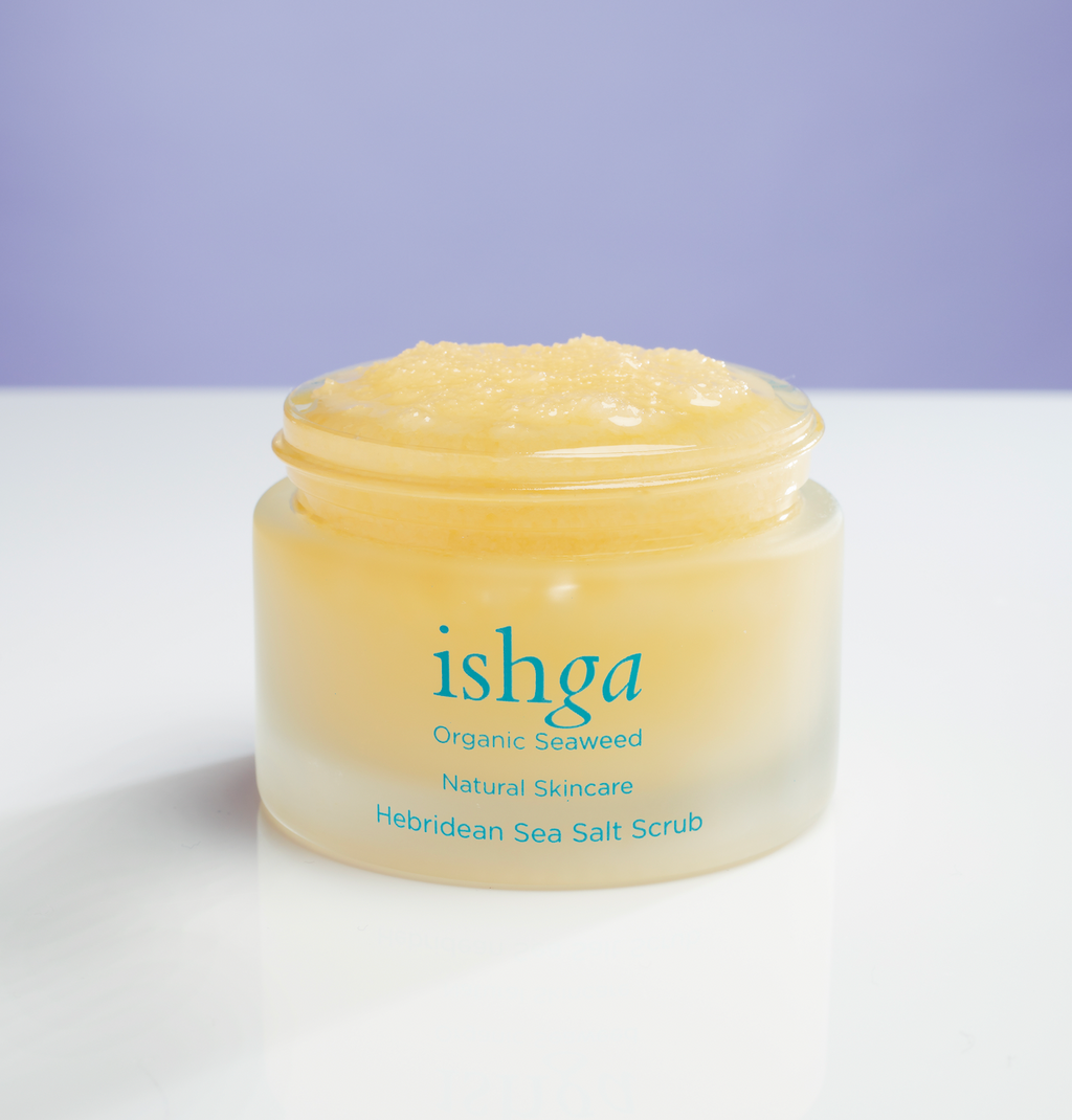 Opened jar of ishga Hebridean Sea Salt Scrub