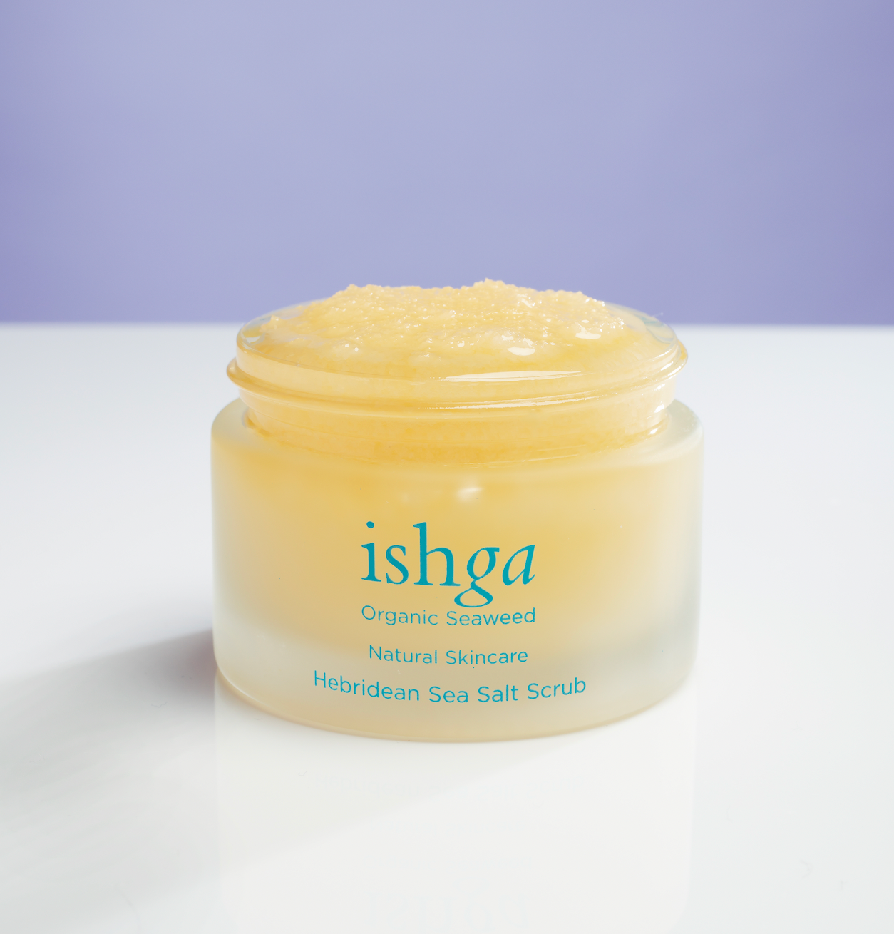 Opened jar of ishga Hebridean Sea Salt Scrub