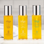 Trio of natural and organic glass body oil bottles